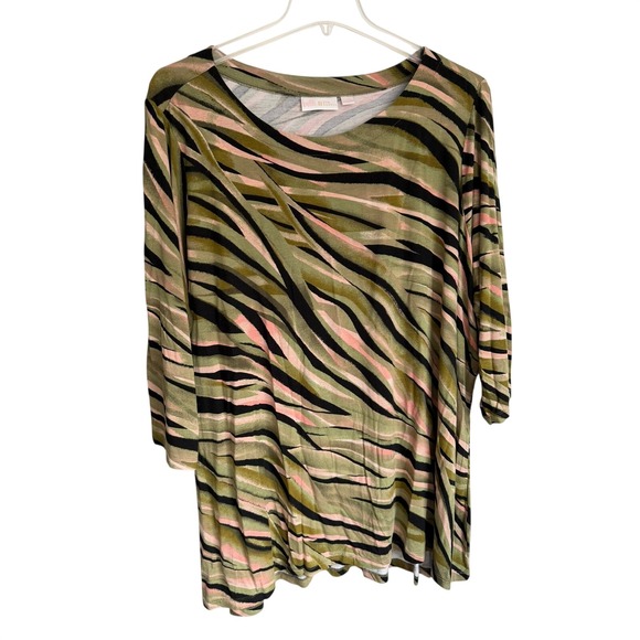 Belle by Kim Gravel Tops - Belle by Kim Gravel 3X Zebra Print Top Olive Green Pink 3/4 Sleeve Knit Tunic